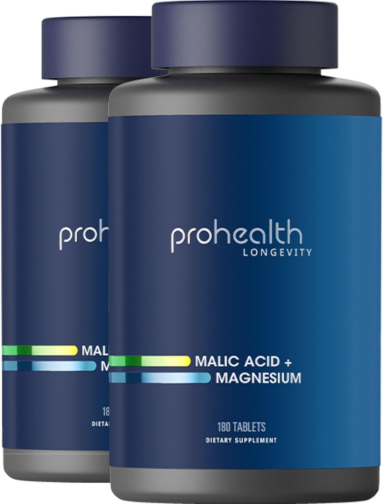 ProHealth Malic Acid + Magnesium 2- Pack (180 tabletter per flaske) - Essentiel for muskelafslapning - fremmer ATP - fremmer korrekt muskelfunktion