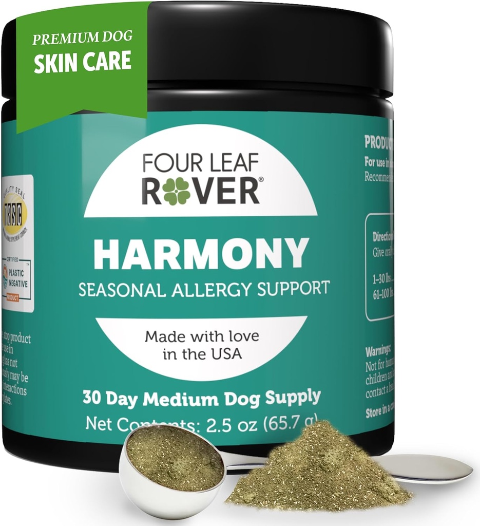 Harmony - Skin & Coat Supplement med Quercetin til hunde - Balanceret Histamine Support til sæsoniske og miljømæssige allergier - Veterinarian Formuleret