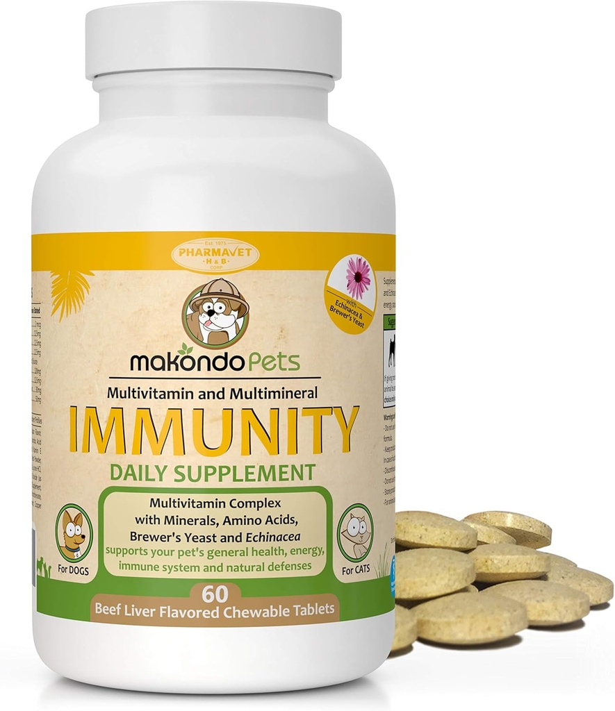 Immun Support Dog supplement - Allergi og Itch Relief med vitaminer B kompleks, calcium, jern. Mineral, Brewers Yeast for Allergier - Immunity Dog Vitaminer. (Bacon flavor, 60 Tabs)