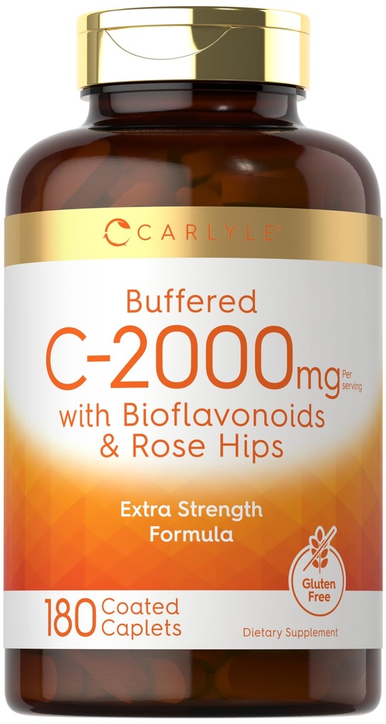 Carlyle Buffered C-vitamin: 124; 2000mg; 124; 180 kapsler: 124; med Bioflavonoider og Rose HIPS: 124; Vegetar, Non- GMO, og Gluten Free Supplement
