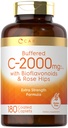 Carlyle Buffered C-vitamin: 124; 2000mg; 124; 180 kapsler: 124; med Bioflavonoider og Rose HIPS: 124; Vegetar, Non- GMO, og Gluten Free Supplement