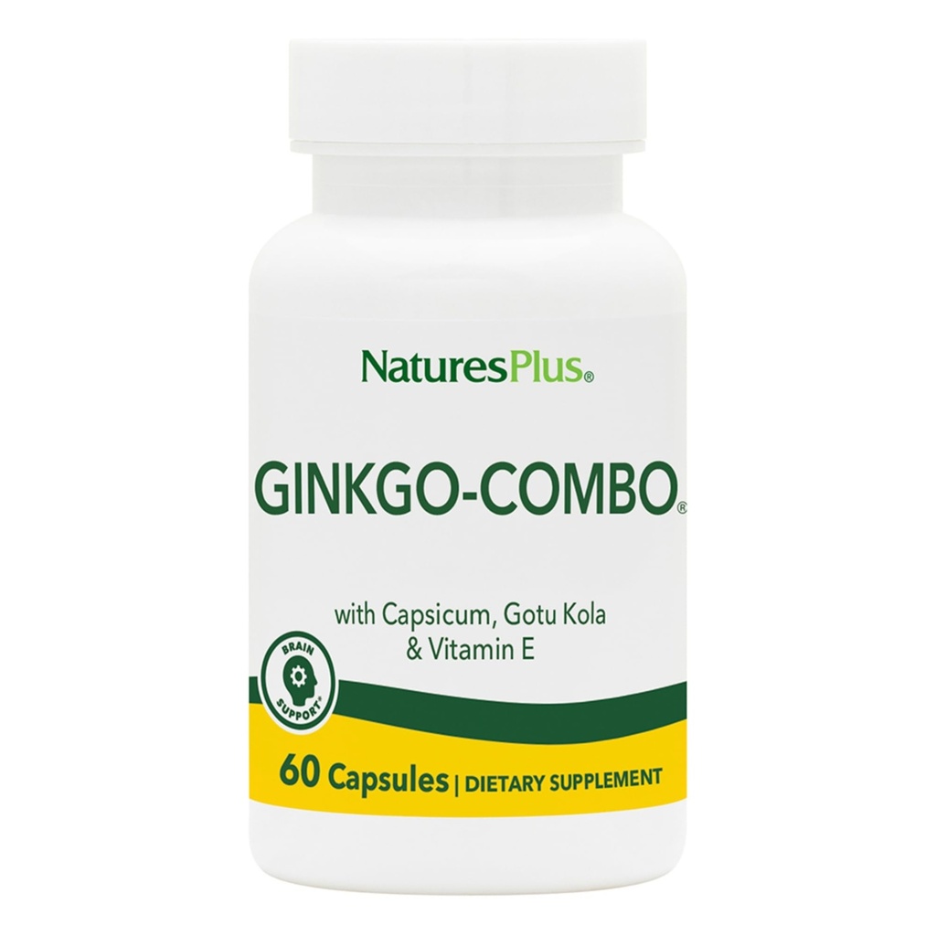 Natures Plus Gingko-Combo - 120 mg, 60 Veganske kapsler - Ginkgo Biloba - Vegetarisk, Gluten- Free - 60 Servere