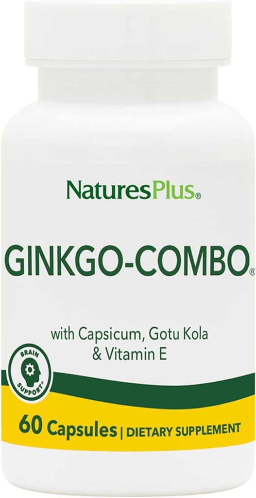 Natures Plus Gingko-Combo - 120 mg, 60 Veganske kapsler - Ginkgo Biloba - Vegetarisk, Gluten- Free - 60 Servere