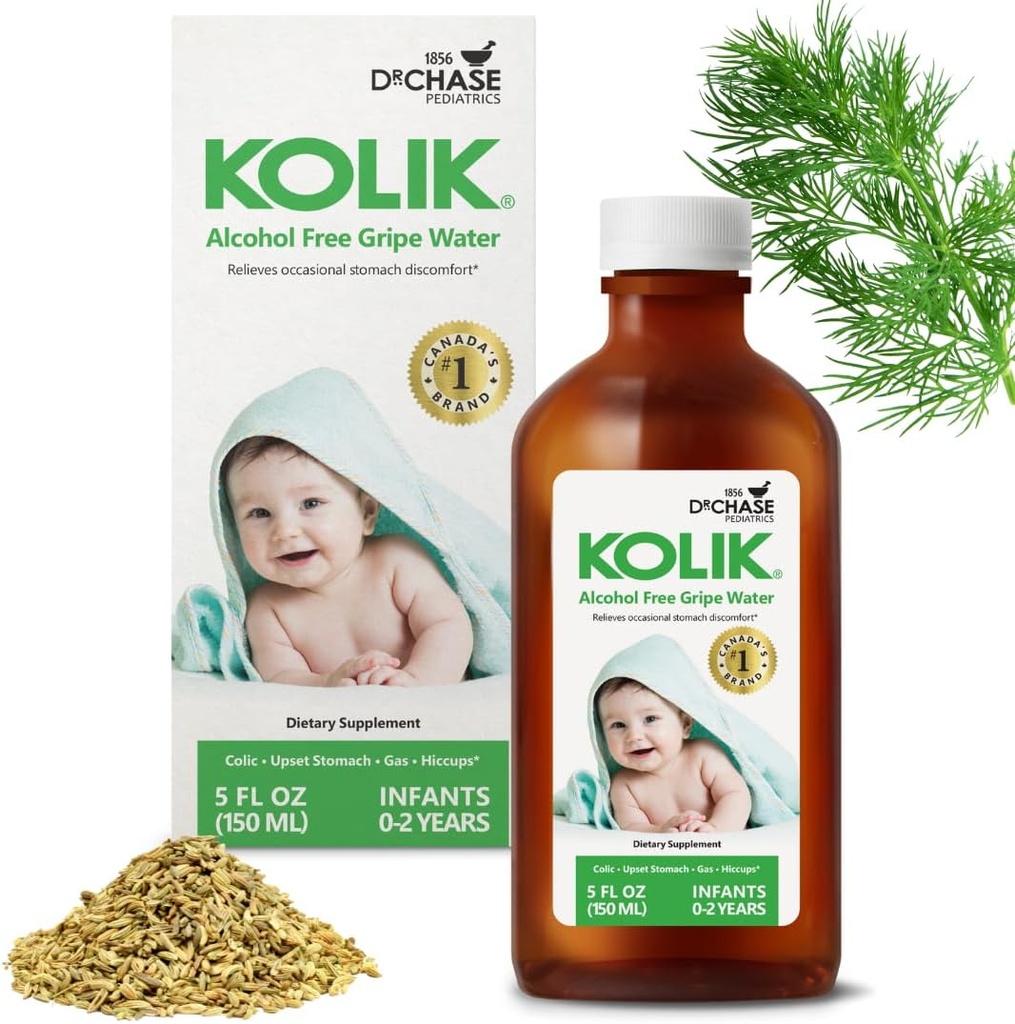 KOLIK Gripe vand alkohol-fri - Baby 's Colic Relief - Gripe vand til spædbørn & spædbørn - Baby Gas Relief til kramper, Mave ubehag & hickles - Nyfødte Essentials - 150ml (5 fl. oz.)