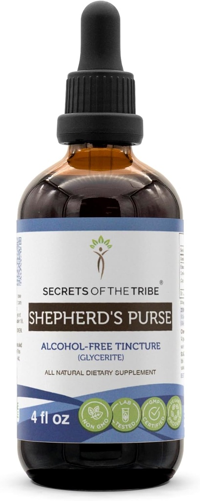Secrets of the Tribe Shepherd 's Purse Alcohol- Free Liquid Extract, Shepherd' s Purse (Capsella Bursa-Pastoris) Tørret Herb Tincture Supplement (4 FL OZ)