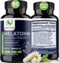 Necstar Melatonin 10mg, sovestøtte til voksne, Ekstra styrke med Ashwagandha, Magnesium, L- Theanine, GABA, Lemon Balm og Kamille Sleep Support, Vegan, Non- GMO, Gluten- Free, 60 Kapsler