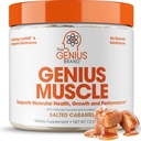 The Genius Brand Genius Muscle - Muscle Health Supplement for vækst, Endurance & Recovery - Non-Hormonal Formel - 6 Organic Mushrooms - Naturligt -Sødet - 30 Servere - Saltet karamel