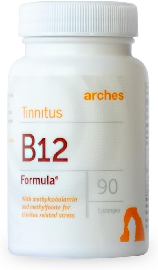 Arches Tinnitus B12 Formula – Methylfolate 400 mcg, Methylcobalamin 1000 mcg, 90 Lozenges, 3 Month Supply