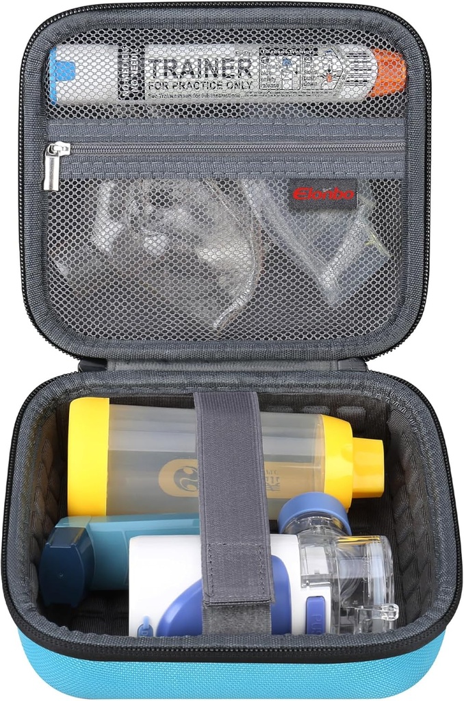 Elonbo Carrying Case for Portable Handheld Inhaler Nebulizer Machine Asthma Inhaler Spacer, EpiPen Travel Medicine Kit, Handheld Mesh Atomizer Machine Holder Bag, Pocket Fits Auvi Q Ventolin, Blue