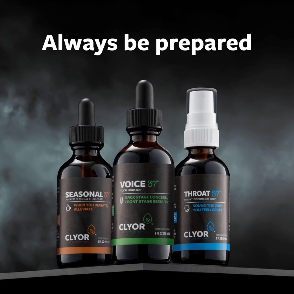 CLYOR Voice37 Singers Voice Remedy, Thromat37 Sore Throat Remedy, Seasonal37 Cold Remedy - Alle naturlige Vocal Booster, Sore Throat Remedy, Cold Remedy. Bundle af alle 3 flasker