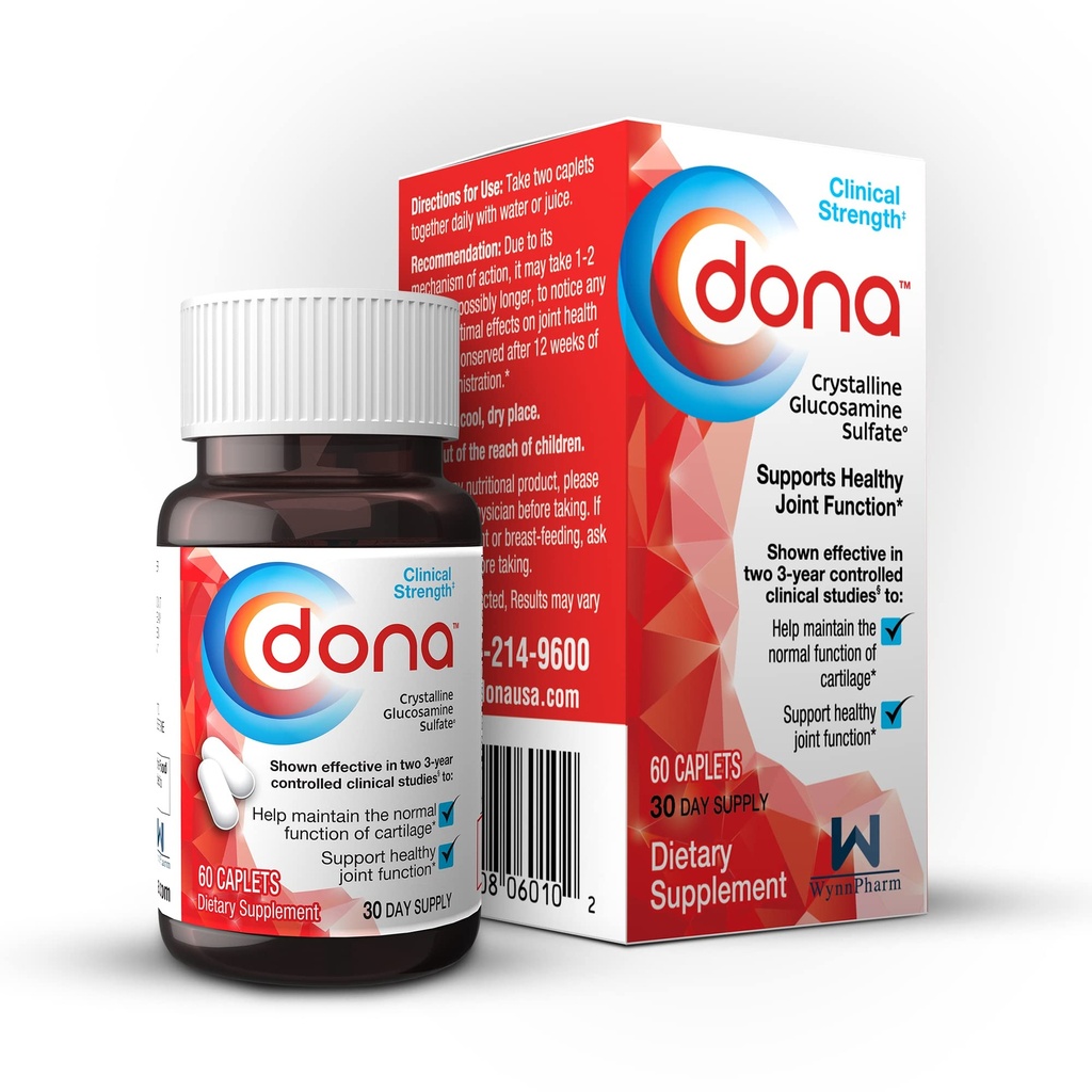 Dona Krystallinsk Glucosamin Sulfate, 1500 Mg, fælles tillæg piller til Knee Comfort & fælles sundhedsstøtte, 1500 Mg, 60 Greve