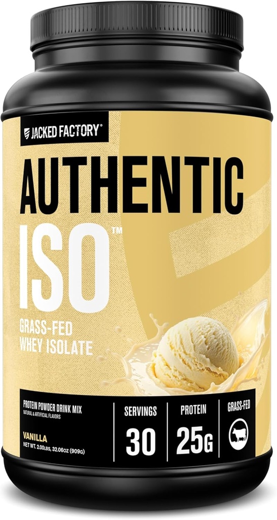 Jacked Factory Authority ISO Whey Protein Isolate Powder - Lav Carb, Non- GMO Muscle Building Protein w / No Fillers, Post Workout Inddrivelse - 30 Servere, Vanilla