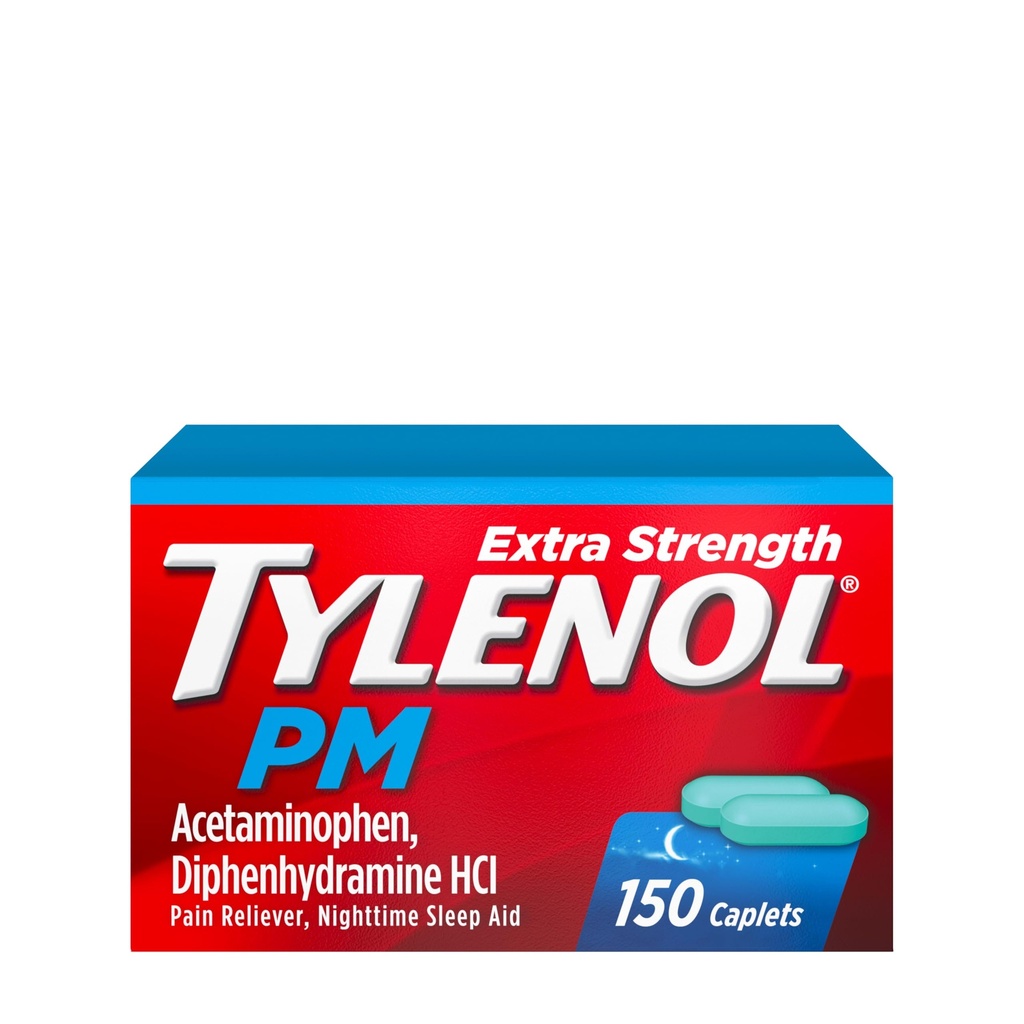 Tylenol PM Extra Strength Nighttime Pain Reliever & Sleep Aid Caplets, 500 mg Acetaminophen & 25 mg Diphenhydramin HCl, Relief for Nighttime Aches & Pains, Non- Habit Danning, 150 ct