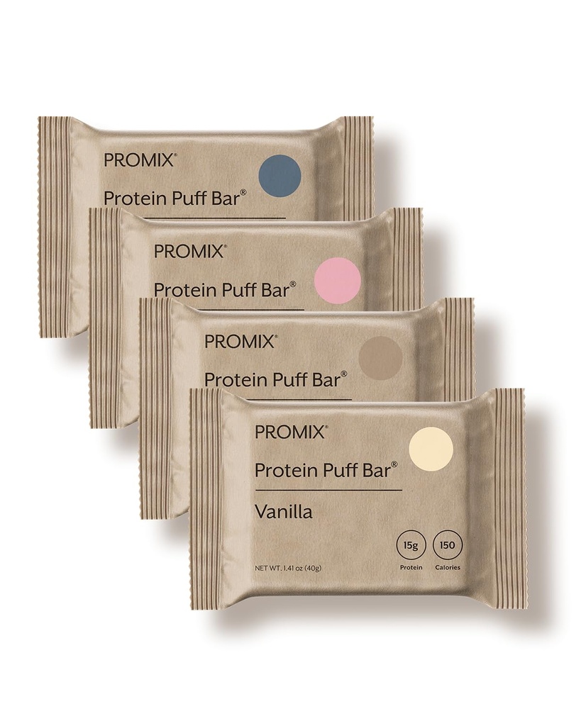 ProMix Nutrition Protein Puff Bars - Variety Pack - Vanilla, Chokolade, Jordbær, Blåbær - Marshmallow Crispy Treat - High Protein & Low Calorie - 12 Barer