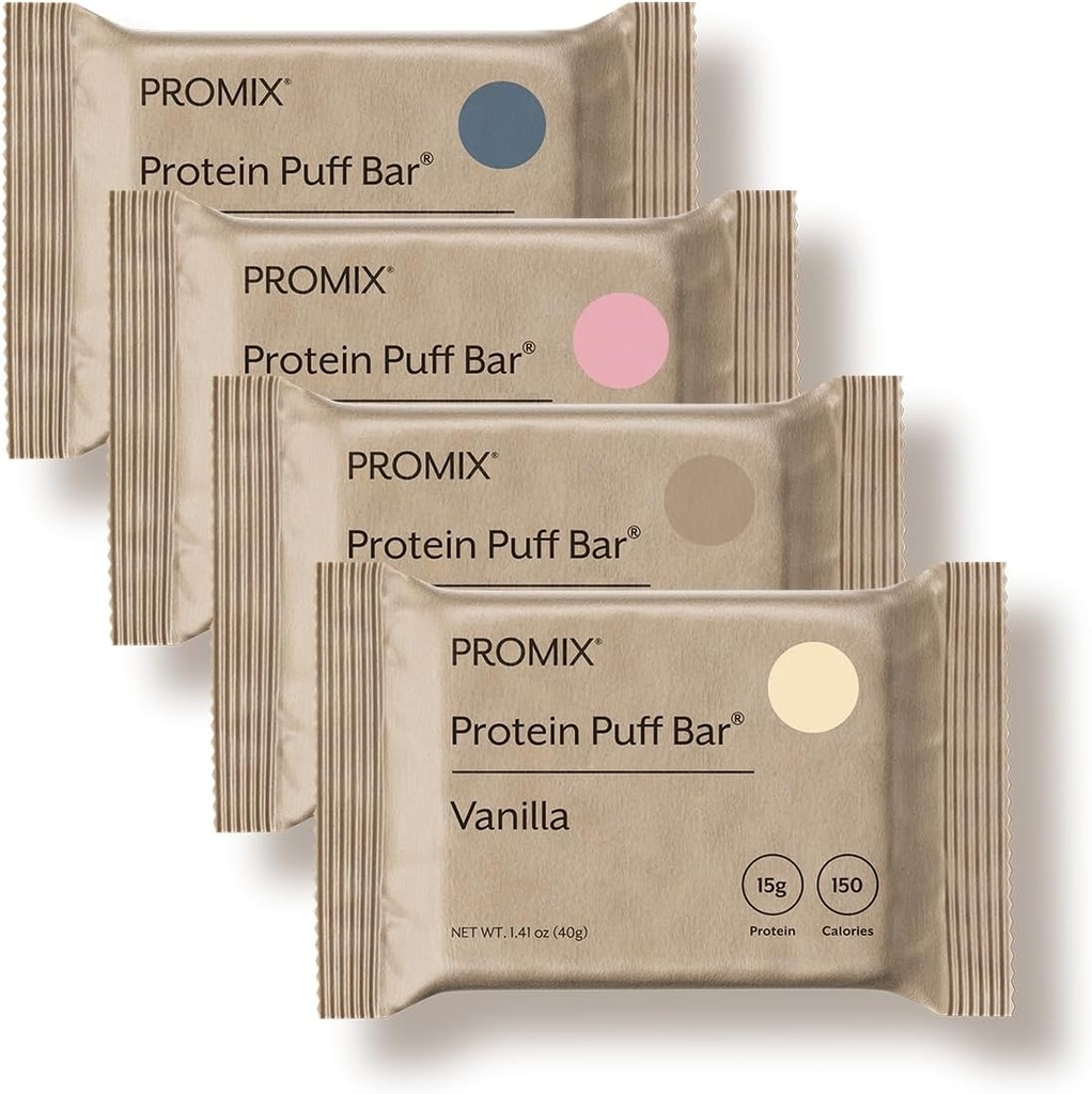 ProMix Nutrition Protein Puff Bars - Variety Pack - Vanilla, Chokolade, Jordbær, Blåbær - Marshmallow Crispy Treat - High Protein & Low Calorie - 12 Barer