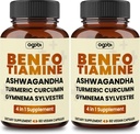 Benfotiamin 600mg Supplement - 2 måneder til fordøjelsessystemet, energiproduktion og immunforsvar - Blended gurkemeje Curcumin Root, Ashwagandha Root & Organic Gymnema Sylvestre - 2 pakker med 60 kapsler