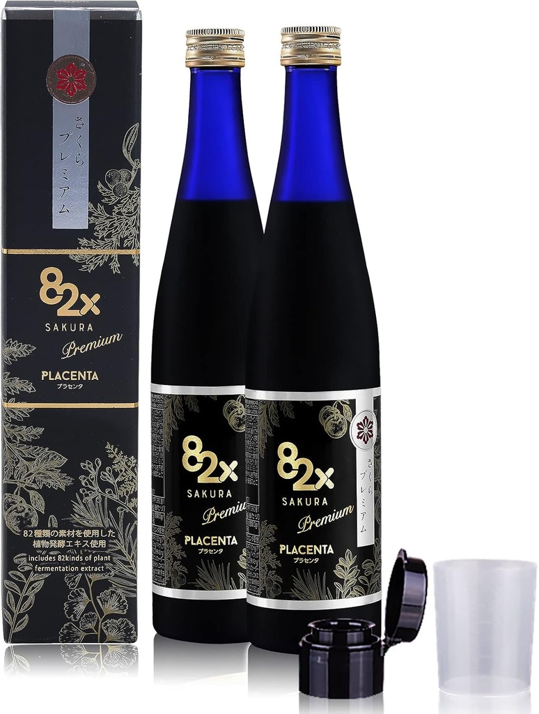 82X Flydende Placenta Drink - Premium Placenta 450,000mg Placenta - 15.000 Marine Collagen Peptider Supplement fra Japan med 82 gærdede planter, Patenteret for hud hårsøm 2Pack