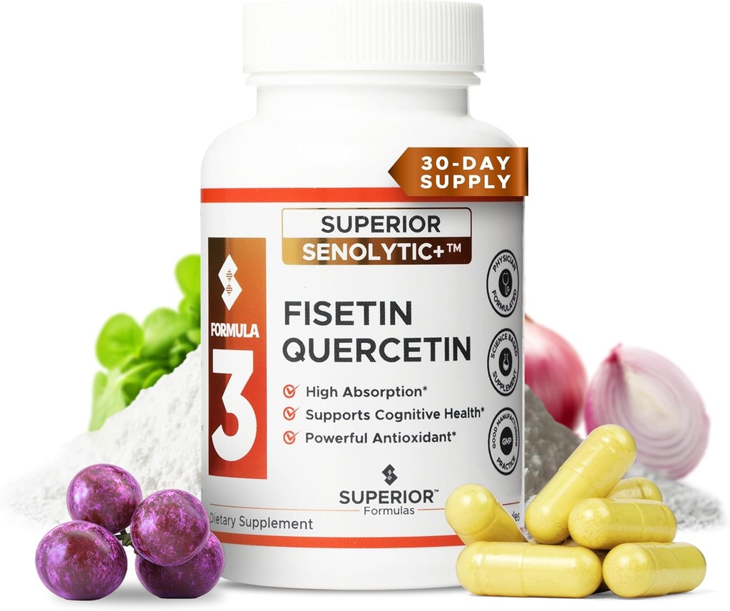 Superior Formulas Dex124; Superior SENOLYTIC + Dex124; Fisetin- Quercetin Complex Dex124; Fysician- Formuleret og Science- Based Supplement for voksne 18 + Dex124; Fremmer cellulær reparation Dex124; Øger levetid & Healthspan