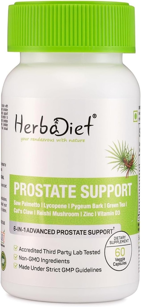 Saw Palmetto Prostata Support 60 Capsules Yep 124; Blend of Saw Palmetto, Pygeum Bark, Green Tea, Lycopene, Cats Claw & Reishi Mushroom Extract