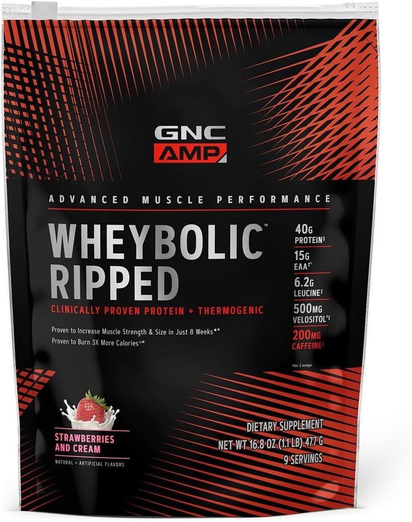 GNC AMP Wheybolc Ripped - Jordbær og fløde (9 Servere)