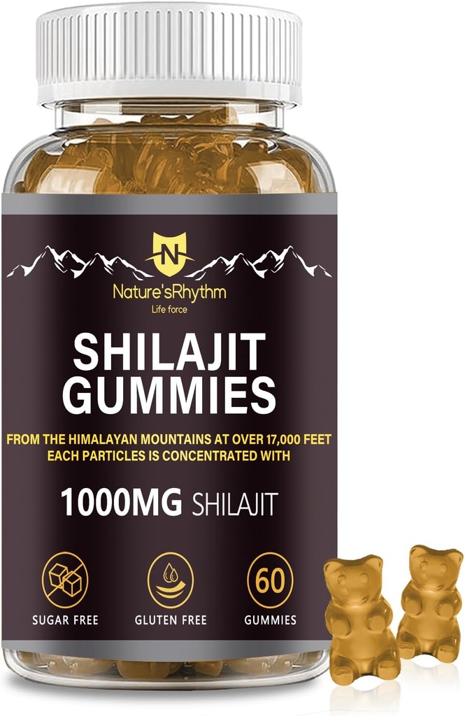Naturens Rytme Shilajit Gummies 1000mg - 60 stk Shilajit Gummies for Mænd og Kvinder, Shilajit Gummies Rig i forskellige trace mineraler, et supplement til Boost energi og immunitet