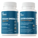 Dr. Tobias Vegan Omega 3 Algae Oil og Ashwagandha kapsler, understøtter Resiliens, immunsundhed, og Samlet Wellness, Non- GMO, Vegan