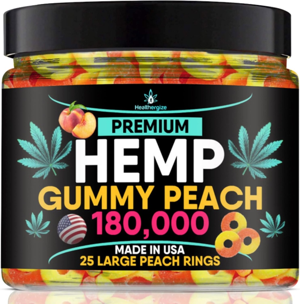 Hamp Gummies- Premium Peach Rings- Fresh and Full Flavor- Natural Hamp Oil Gummy- Great for Back, Neck, Knees, Muskler, Joints, Rolig, Slap af, Uro-Made in USA