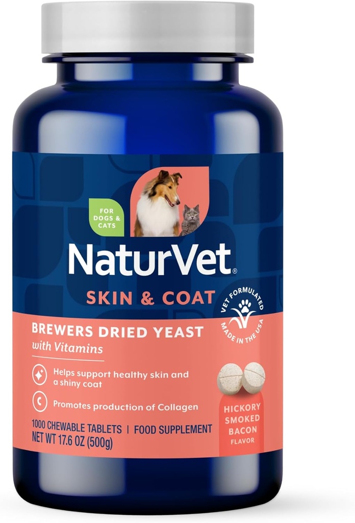 NaturVet Brewers Tørret Gær Formel med hvidløg Aromering Plus vitaminer til hunde og katte, Chewable Tablets, Lavet i USA med Globalt kilde Ingredienser 1000 Tæl