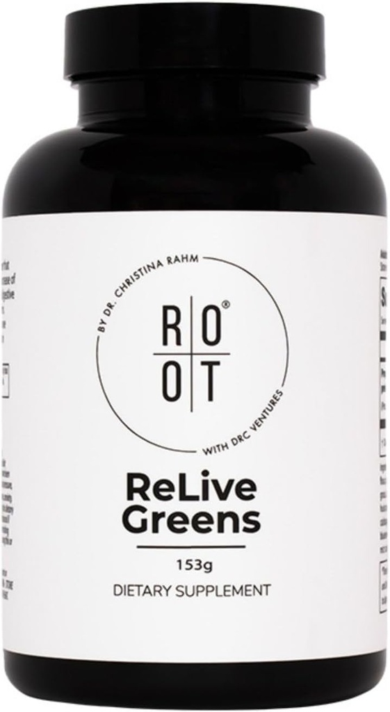 Root Relive Greens by Dr. Rahm's | Superfood Powerhouse with Dark Leafy Greens, Fruits & Fibers - 153g