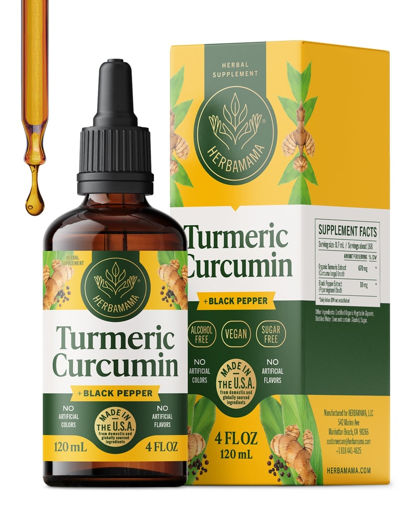 HERBAMAMA Turmeric Curcumin Supplement – Turmeric with Black Pepper for Immune Support – Joint Support with Curcumin Supplements – Vegan, Non-GMO, Alcohol & Sugar-Free, 56-Day Supply