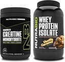 Nutrabio Creatin monohydrat, Unflavored, 300g og Whey Protein Isolate, Vanilla Caramel, Supplement Bundle - Muskelenergi, Lean Muskelvækst, Inddrivelse, og Styrke