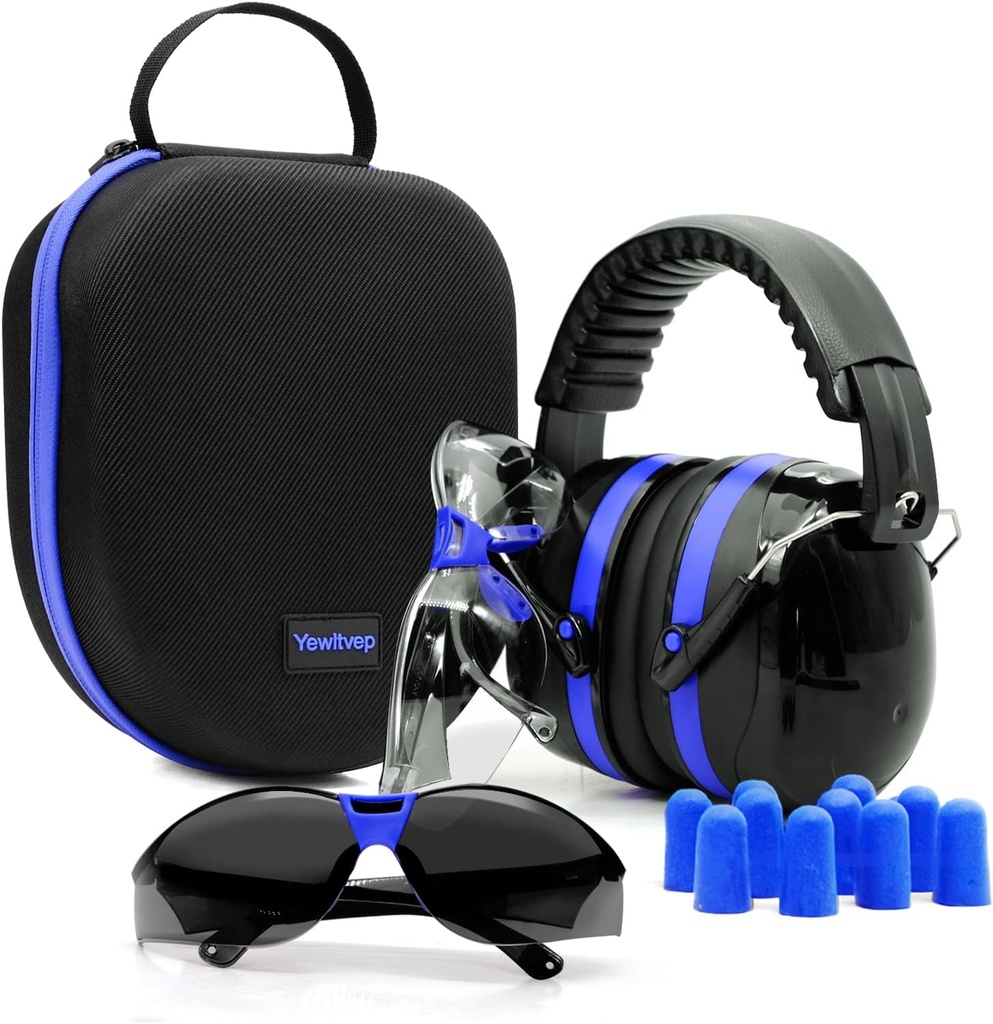 Yewltvep Shooting Ear Protection Gun Range Øre Beskyttelse med Earmuffs, Gun sikkerhedsbriller, Earplups, Hårde Opbevaring Case