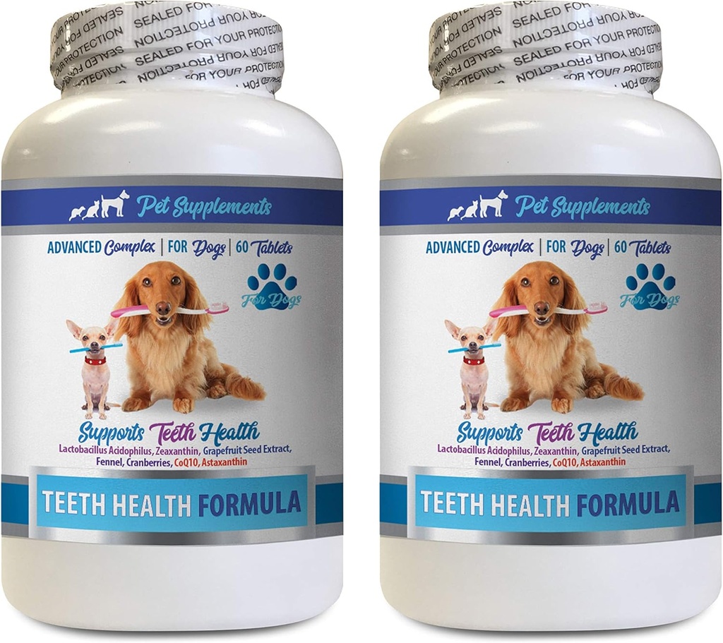 PET SUPPLEMENTER & NÆRRITION LLC Hund Bad Breature Remedy - Hund tænder sundhed Formel - Naturlig Gum Care - REMOVES Plaque Build UP - FRESHENS ånde - Hund Vitamin additiv - 2 flasker (120 Treatles)