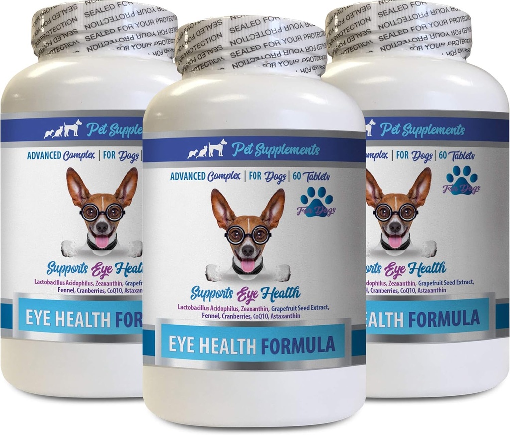 Hundesyn supplement - Hunde Øje sundhed Formel - Advanced Eye Support Complex - VETS Anbefalet - astaxanthin til hunde, Natural Eye Health Vitaminer med Bilberry zeaxanthin Lutein 3 Bot 180 Tabs