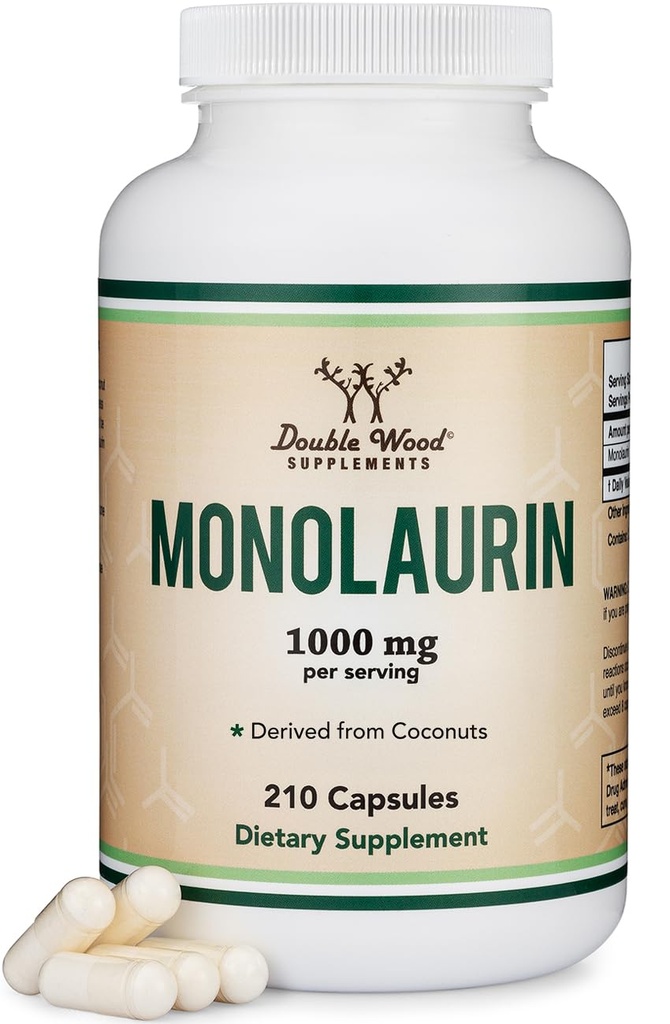 Monolaurin immunforsvar Supplement 1.000mg per servering, 210 kapsler (Vegan Safe, Non- GMO, Gluten Free) Immunbooster for voksne, immunsystemet Defense af Dobbelt Træ