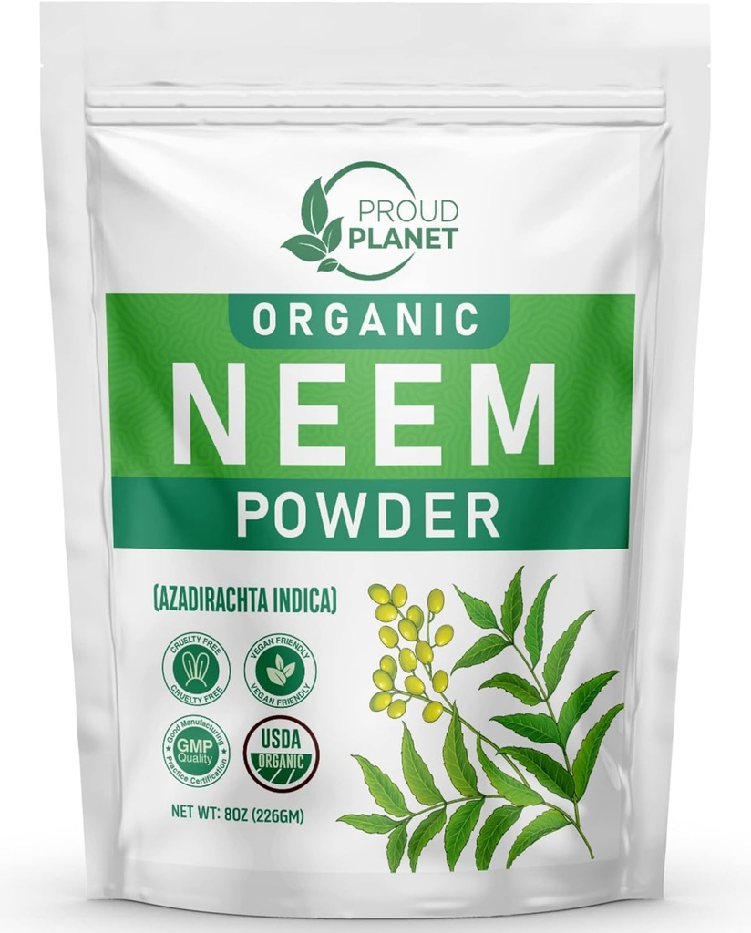 Organic Neem Leaf pulver til hud, hår og blod 8oz (226g)