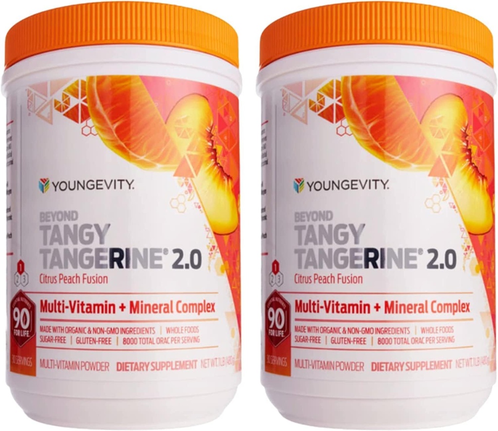 Youngevity Beyond Tangy Tangerine 2.0 Citrus Peach Ultimate Multi- Vitamin & Mineral Complex - Made with Natural & Whole Foods against 124; 8.000 ORAC against 124; 2 Canister