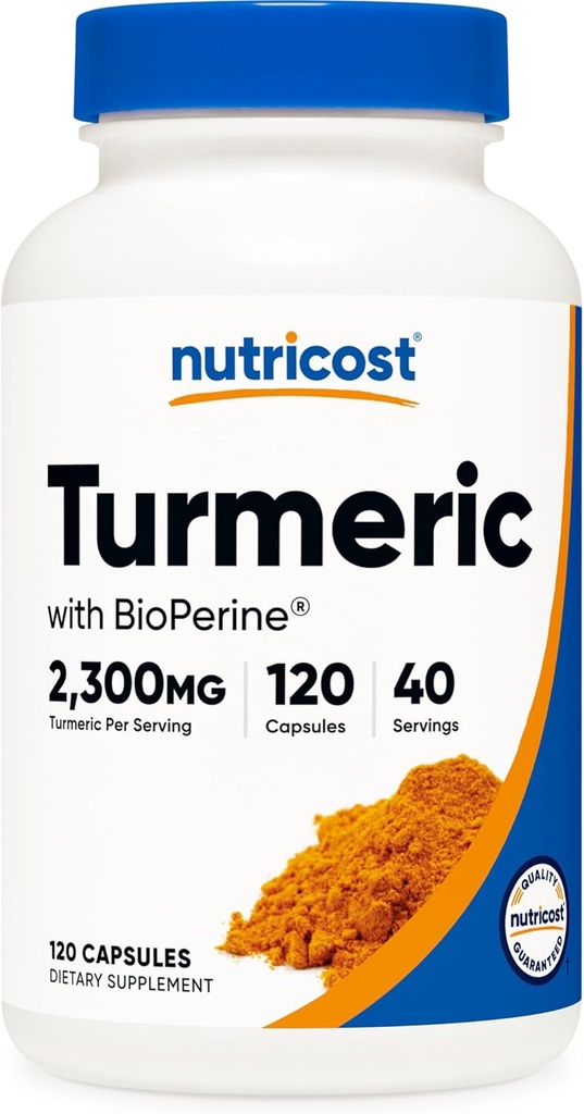 Nutricost Gurkemeje med BioPerine og 95% Curcuminoider, 2300mg, 120 kapsler, Veggie Kapsler, 767mg Per Cap, 40 Servere, Gluten Free, Non- GMO
