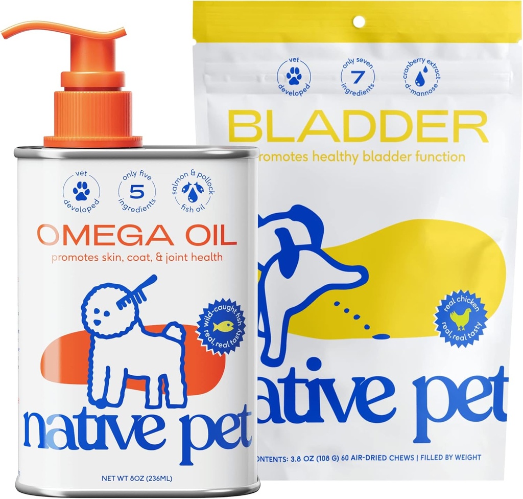 Indfødt kæledyr hund UTI behandling Over Counter & Fish Oil for hunde til at støtte Itchy Skin + Mobilitet 124; 60 Chews & 8 Oz