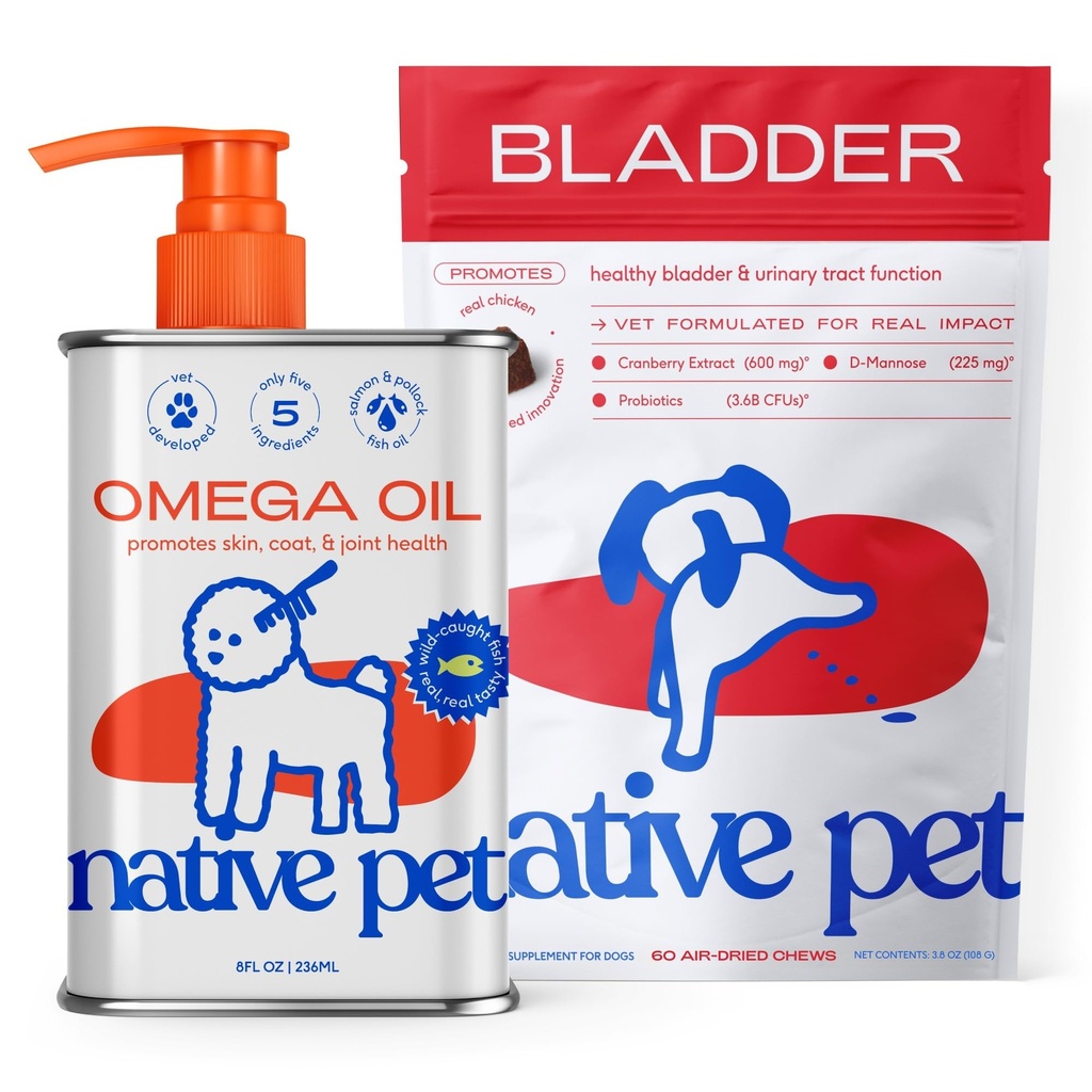 Indfødt kæledyr hund UTI behandling Over Counter & Fish Oil for hunde til at støtte Itchy Skin + Mobilitet 124; 60 Chews & 8 Oz