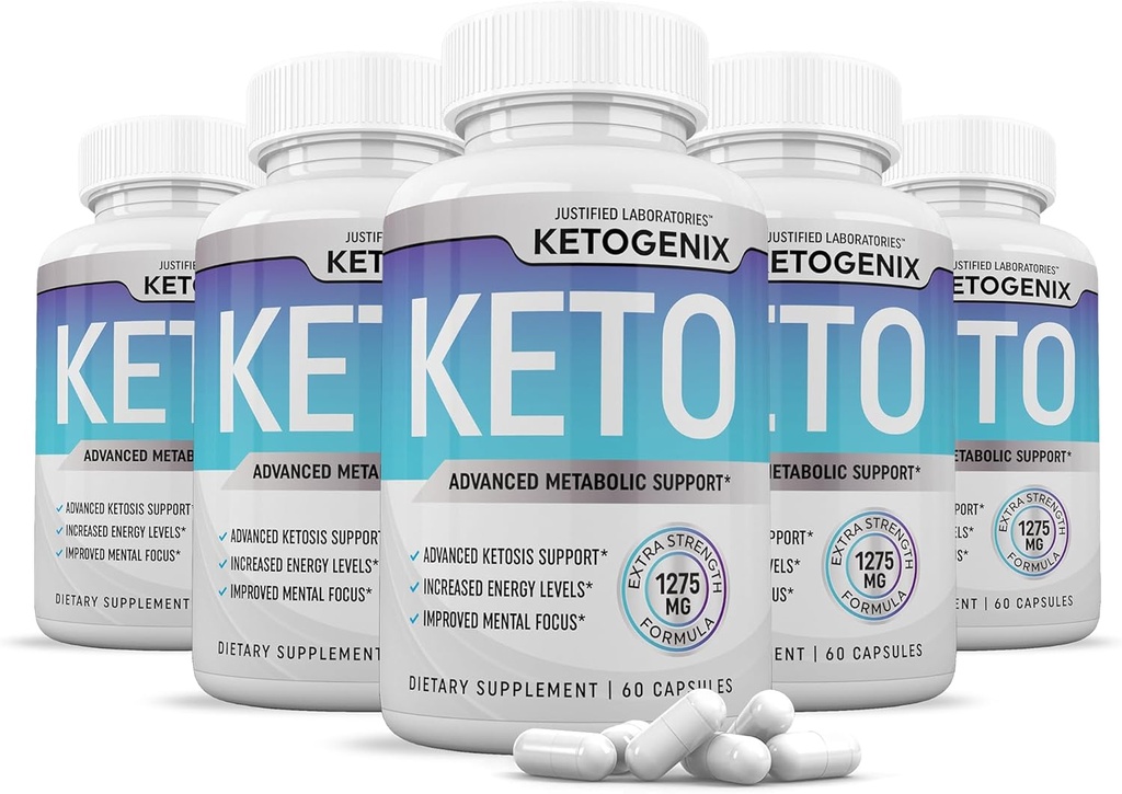(5 Pack) Ketogenix Keto Pills 1275MG New & Improved Formula Contains Apple Cider Vinegar Extra Virgin Olive Oil Powder Green Tea Leaf 300 Capsules