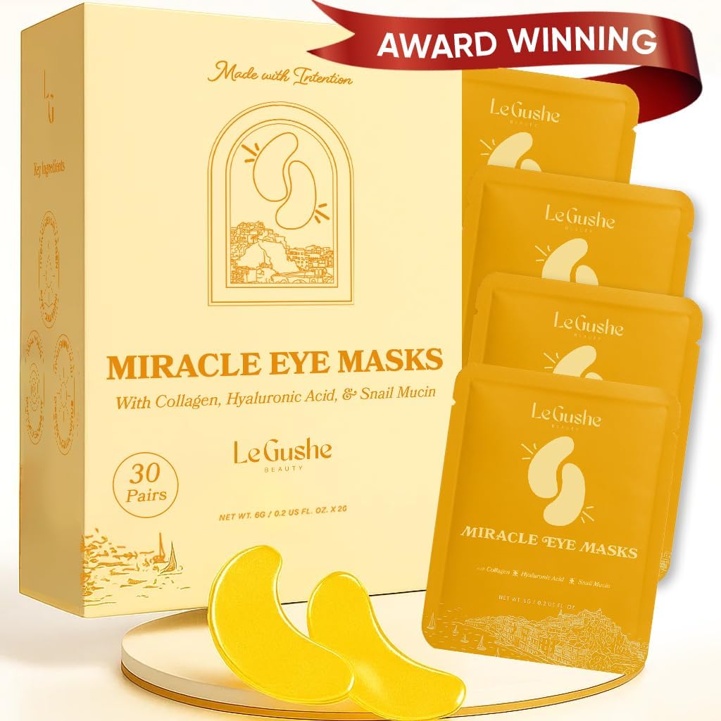 LE GUSHE Guld under øje Patches for Puffy øjne og mørke cirkler (30 par) - Hydrating Collagen under øje maskerne med Snegl Mucin - Lindrende Puffy øjne Behandling for kvinder & mænd - brudepige gaver