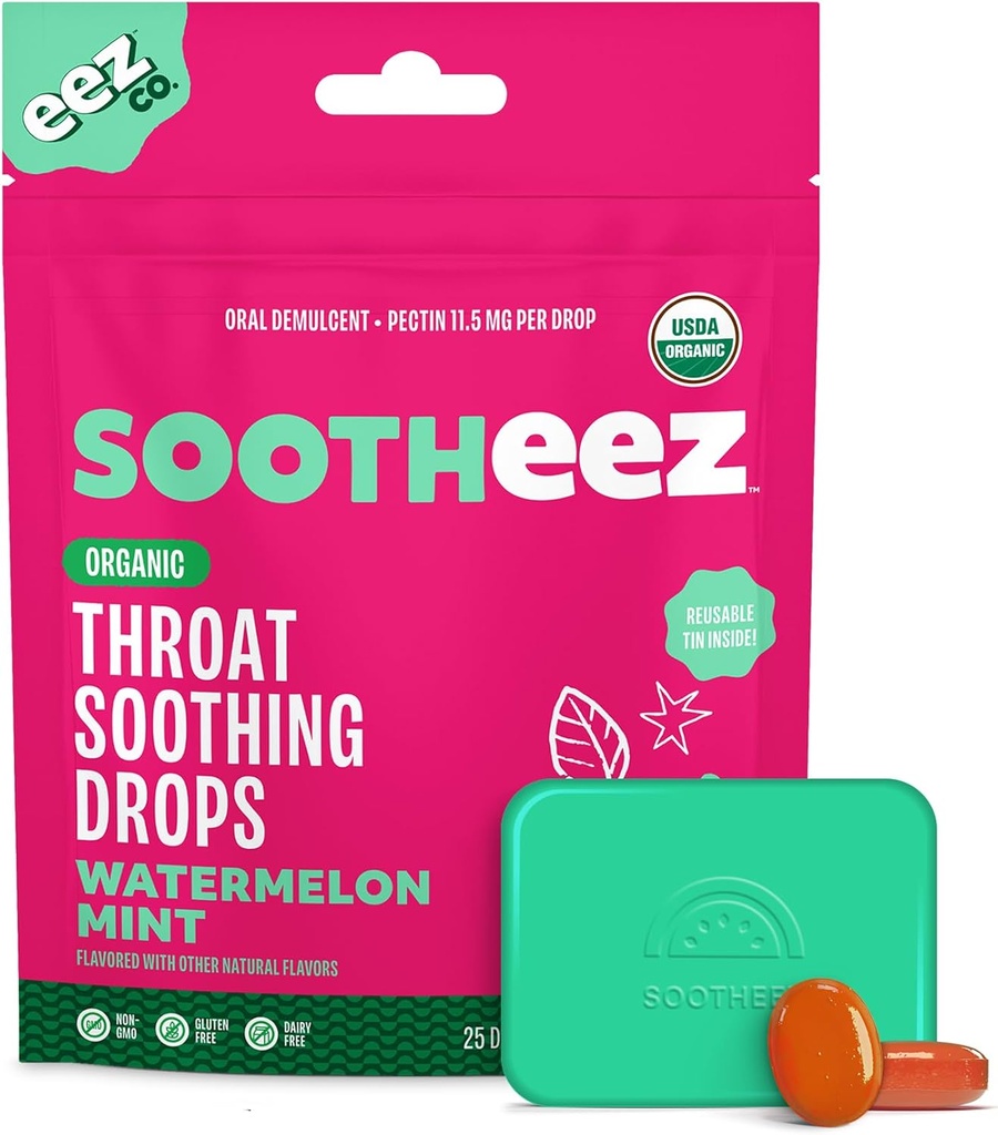 Sootheez Organic Throat Linding Drops for voksne, Vandmelon Mint, 25 Greve, Nægtelig, Great Tasting Drops That Sooth Sore Throats