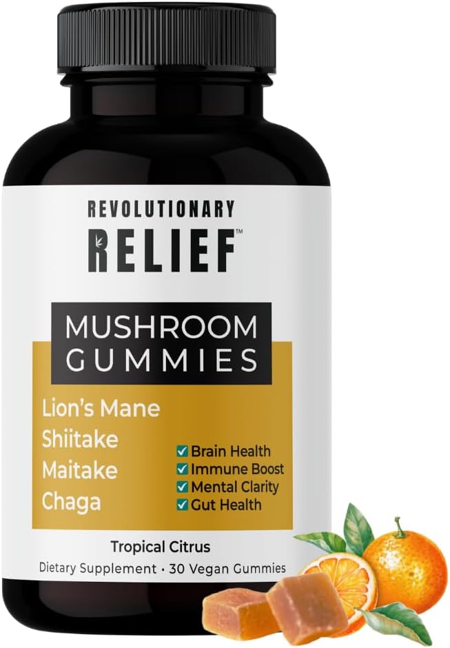 Adaptogen 4-1 Mushroom Uddrag Gummies for Fokus, Clarity & Immunity Support Med Lions Mane, Shiitake, Chaga & Maitake Vegan Keto-Friendly Citrus Flavor