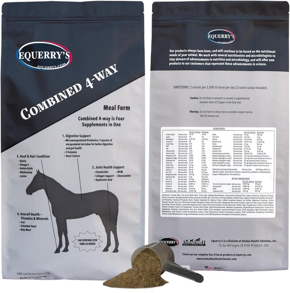 Equerry 's Combined RX 4 Way Memory 124; Equine Nutritional Support Memory 124; Complete Formel 124; Diguestive and Joint Support Memory 124; Hoof & Hair Memory 124; Probiotika Vitamin & Minerals 160 Featings, 20lb.