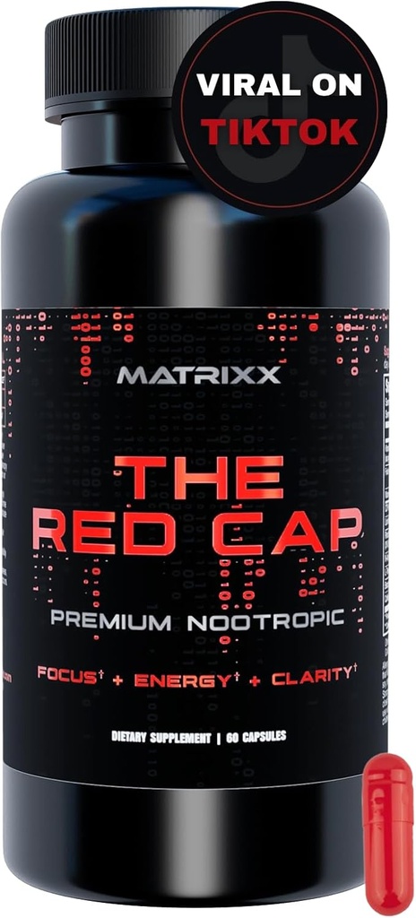 Matrixx Den røde Cap 10- in-1 Nootrop Formelle 124; Natural Focus, Energy, Clarity & Productivity Supplementary 124; Rhodiola, L- Theanine, Citicolin, Lions Mane Limitless Brain Booster Supplement Kapsler