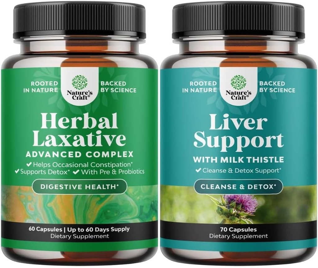 Bundle af Herbal Laxative Kapsler med Probiotika og Lever Rengøring Detox & Reparation Formel - Natural Colon Detox fordøjelsessystem - Herbal Lever Support Supplement med mælk tidsel