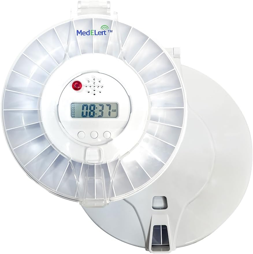 Automatic Pill Dispenser til ældre med Alarm, 28 Sealed Compartments Machine for Medication, Electronic Timet Automatic Pill Dispenser Machine Organizer Smart låst FSA / HSA Støtteberettiget