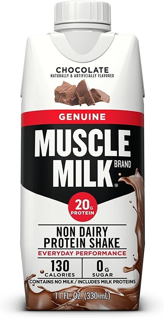 Muskelmælk Ægte Protein Shake, Chokolade, 11 Fl Oz Carton, 12 Pack, 25g Protein, Zero Sugar, Calcium, Vitamin A, C & D, 5g Fiber, Energigivende Snack, Workout Inddrivelse, Packaging May Vary