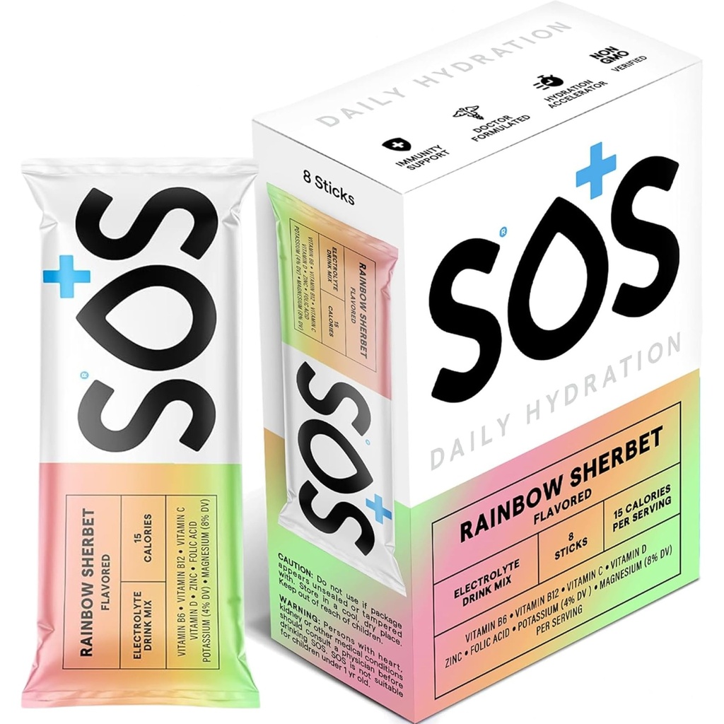 SOS Hydration Electrolyte Powder Stick Packs Note 124; Low Sugar